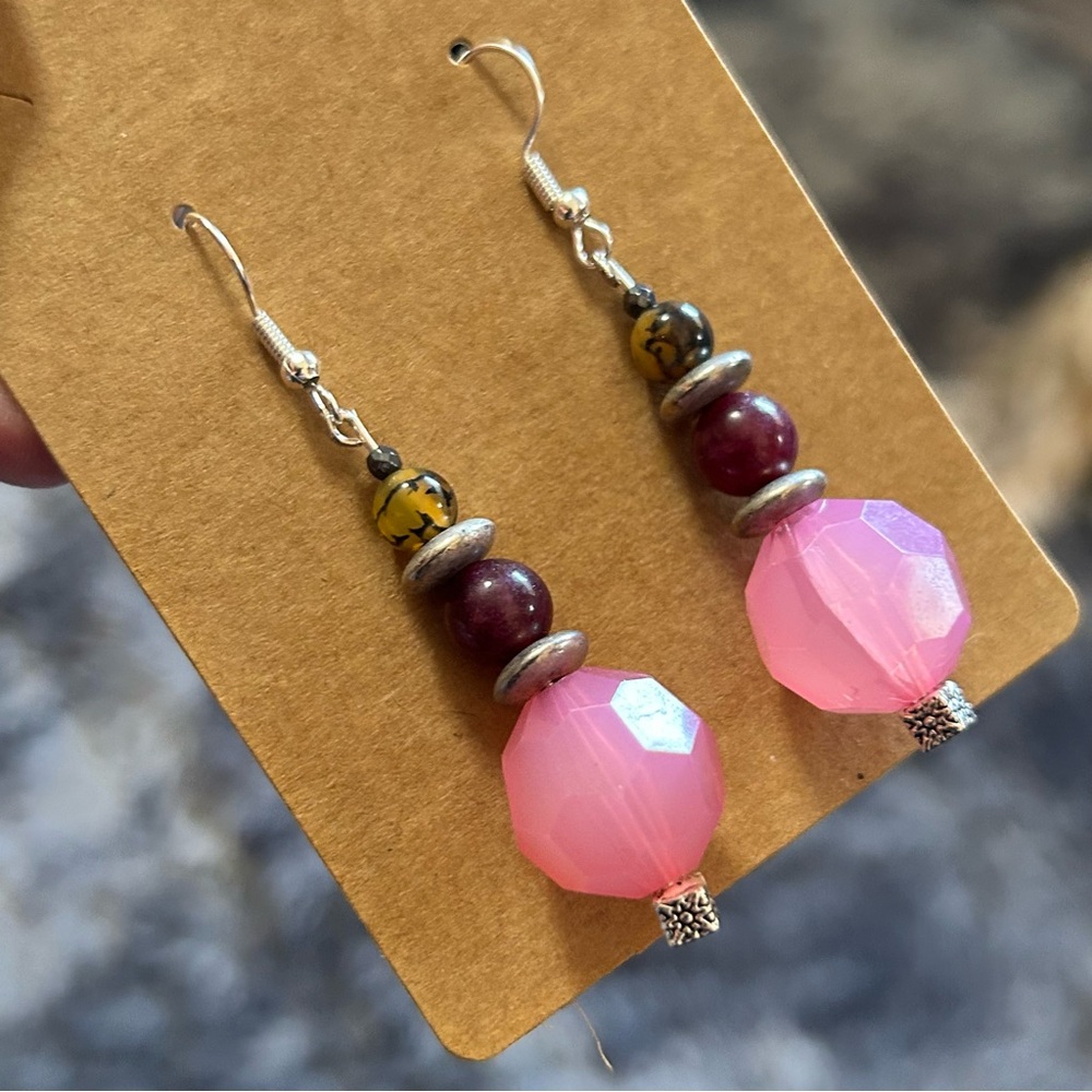 Handcrafted genuine almandine garnet dragon vein faceted hematite earrings